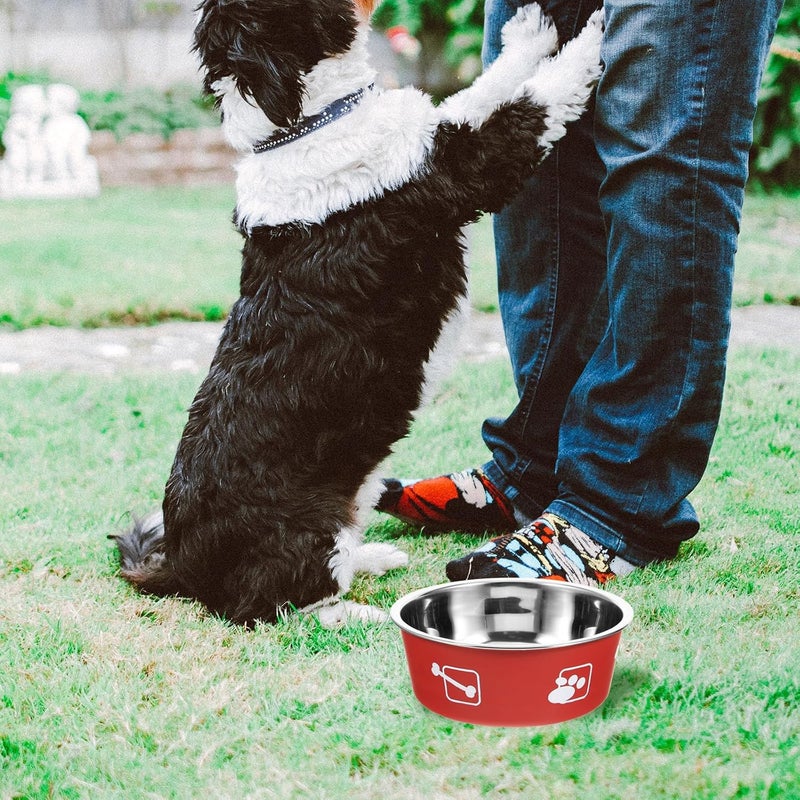 Stainless Steel Dog Bowl Non-Slip Puppy Food Feeder M Size Brick Red Household Pet Food Holder Spill-Proof Water Dish for Dogs - Image 4