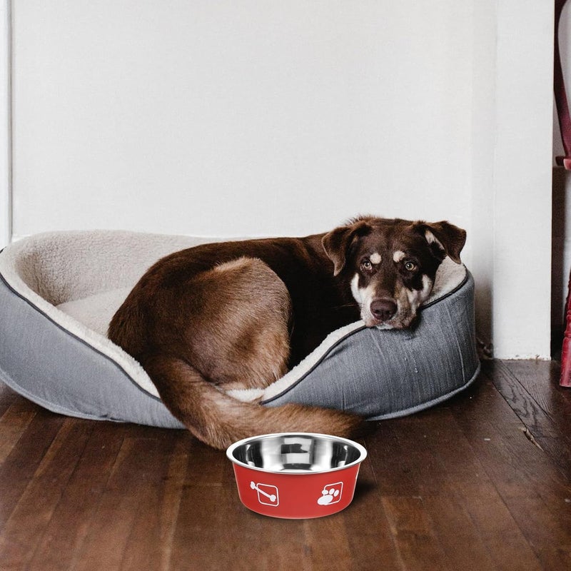 Stainless Steel Dog Bowl Non-Slip Puppy Food Feeder M Size Brick Red Household Pet Food Holder Spill-Proof Water Dish for Dogs - Image 5