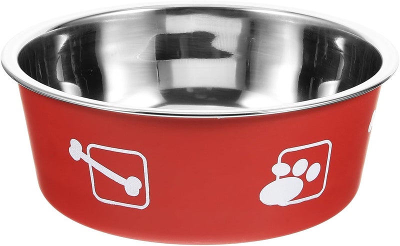Stainless Steel Dog Bowl Non-Slip Puppy Food Feeder M Size Brick Red Household Pet Food Holder Spill-Proof Water Dish for Dogs - Image 1