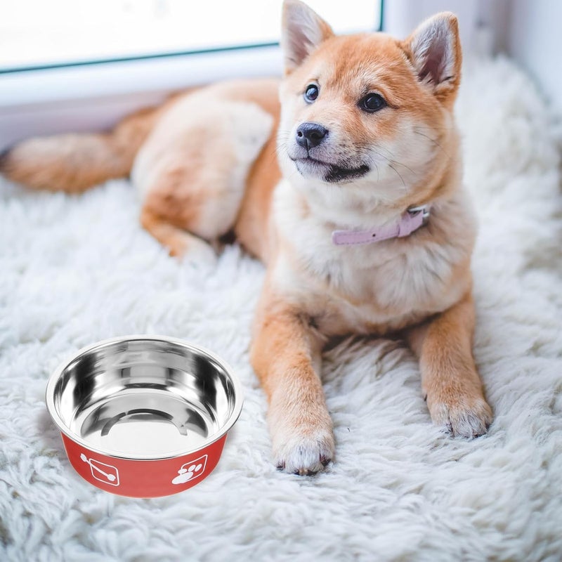 Stainless Steel Dog Bowl Non-Slip Puppy Food Feeder M Size Brick Red Household Pet Food Holder Spill-Proof Water Dish for Dogs - Image 3