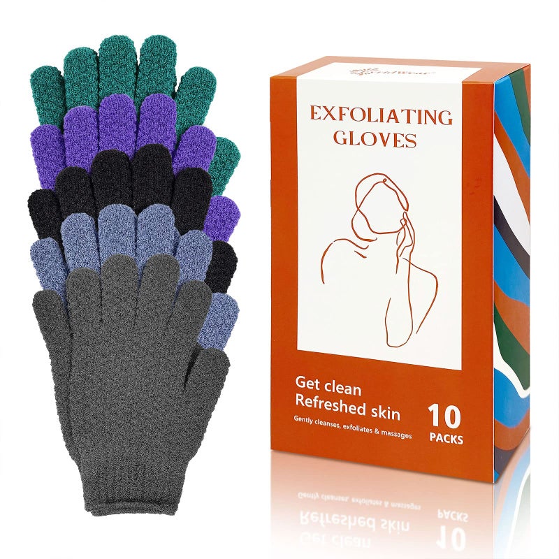 Evridwear Evridwear Exfoliating Dual Texture Bath Gloves for Shower Spa Massage and Body Scrubs Dead Skin Cell Remover with Hanging Loop Heavy5 Pairs Gift Set for Men and Women 