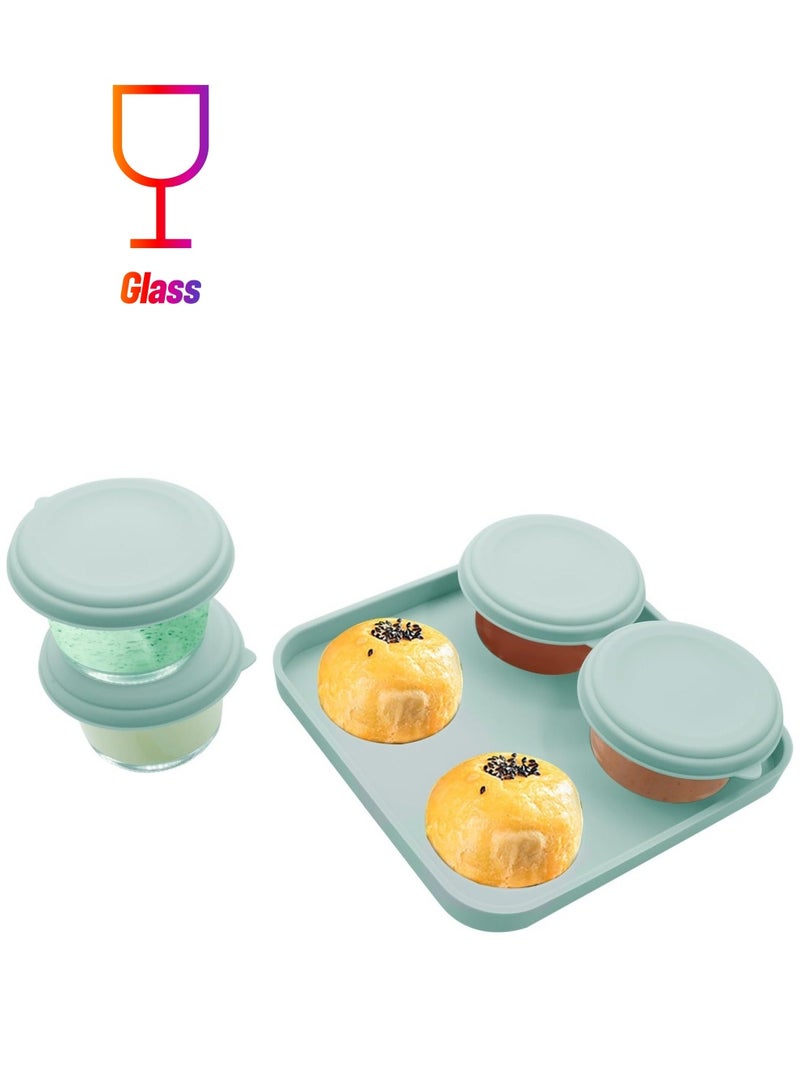 NIBEMINENT 4-Piece 4.5oz Glass Food Storage Containers, Round Salad Dressing Container To Go, Reusable Sauce Cups Leakproof Silicone Lids, BPA-Free(Light Green)  - Image 1