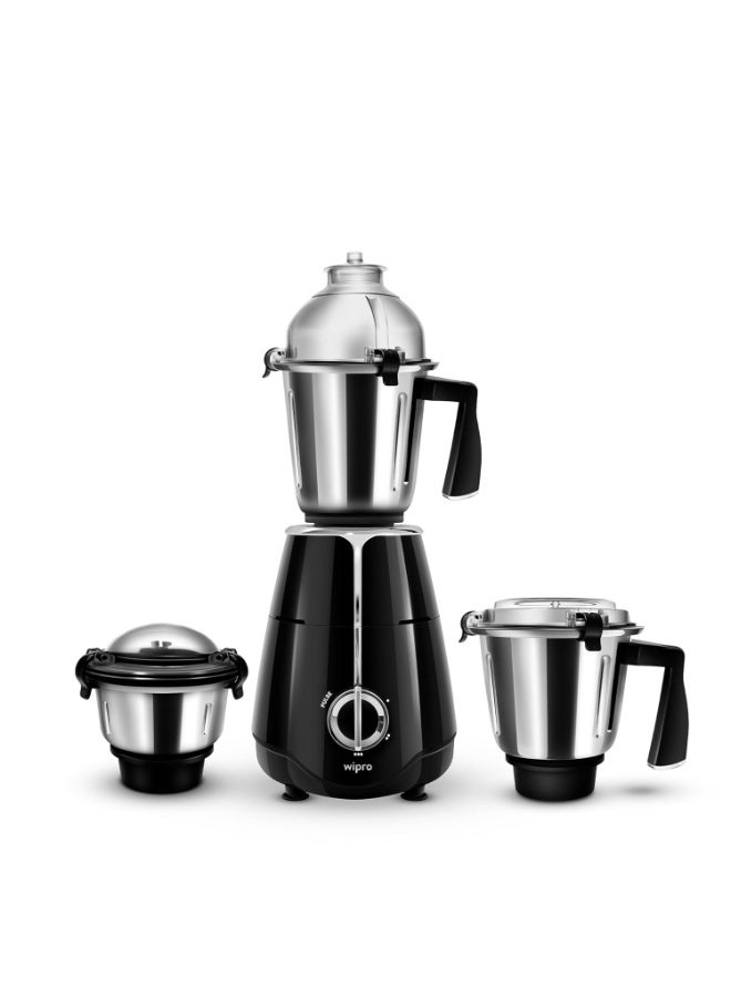 ويبرو Wipro Elato FMG208 800 Watt Mixer Grinder with 3 Jars,Heavy Duty 100% Copper Ball Bearing Motor with 5 Year Warranty,Superfast Grinding,Clip Lids - Hands Free use, 3 Jars Mixer Grinder 800 Watt,Black - Image 1