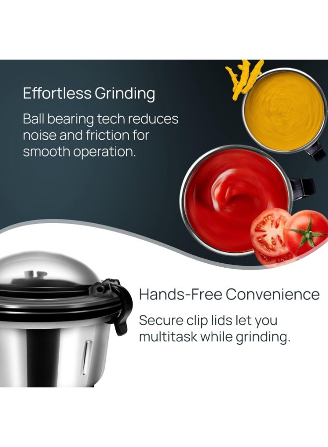 ويبرو Wipro Elato FMG208 800 Watt Mixer Grinder with 3 Jars,Heavy Duty 100% Copper Ball Bearing Motor with 5 Year Warranty,Superfast Grinding,Clip Lids - Hands Free use, 3 Jars Mixer Grinder 800 Watt,Black - Image 2