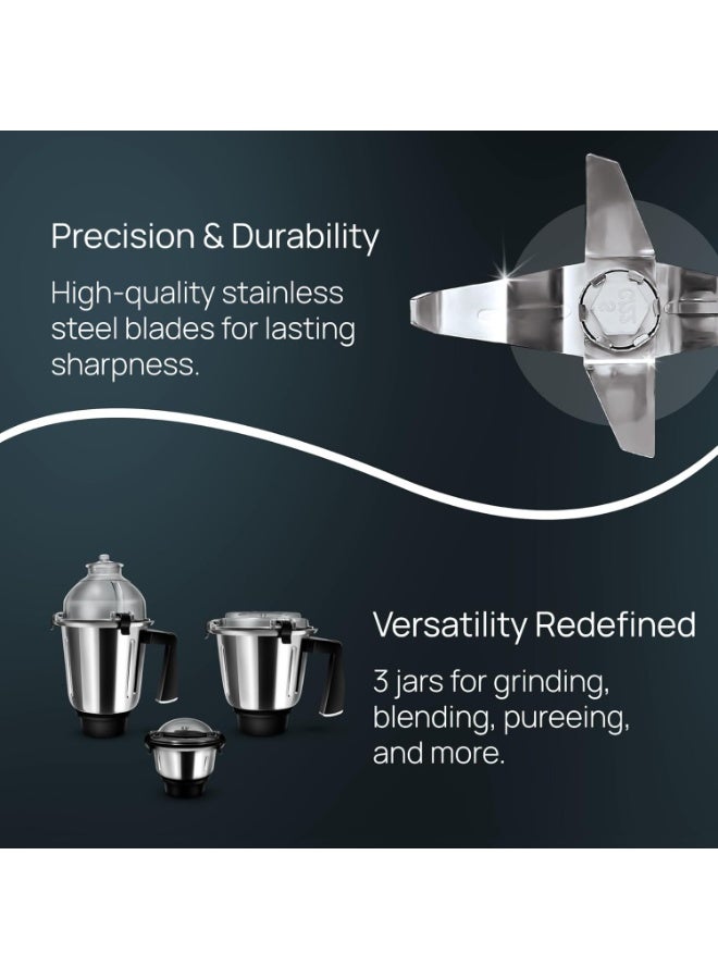 ويبرو Wipro Elato FMG208 800 Watt Mixer Grinder with 3 Jars,Heavy Duty 100% Copper Ball Bearing Motor with 5 Year Warranty,Superfast Grinding,Clip Lids - Hands Free use, 3 Jars Mixer Grinder 800 Watt,Black - Image 5