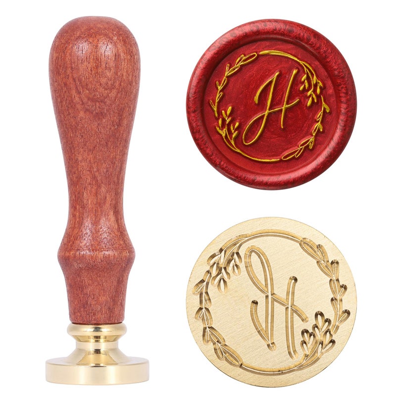 Yoption Handwritten Letter H Wax Seal Stamp, Vintage Initial Alphabet with Olive Branch Sealing Wax Stamp - Image 1