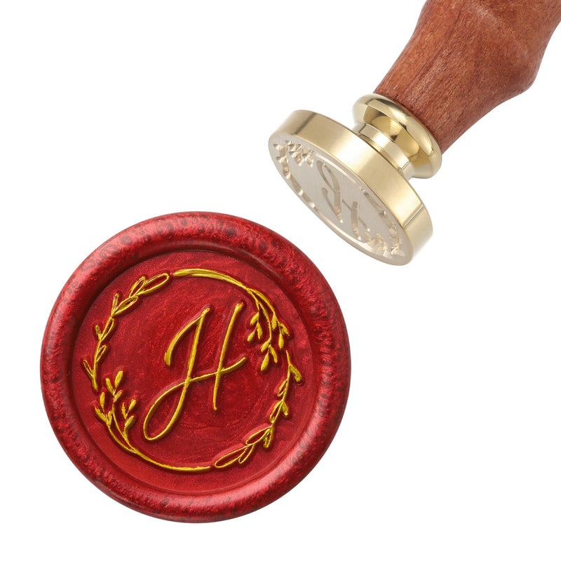 Yoption Handwritten Letter H Wax Seal Stamp, Vintage Initial Alphabet with Olive Branch Sealing Wax Stamp - Image 2