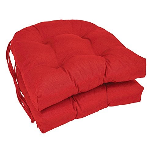 Blazing Needles Solid Twill U-Shaped Tufted Chair Cushions (Set of 2), 16", Red - Image 1