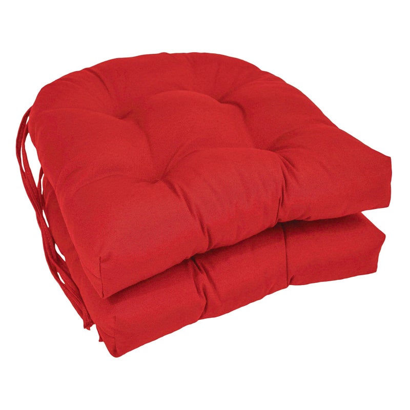 Blazing Needles Solid Twill U-Shaped Tufted Chair Cushions (Set of 2), 16", Red - Image 4