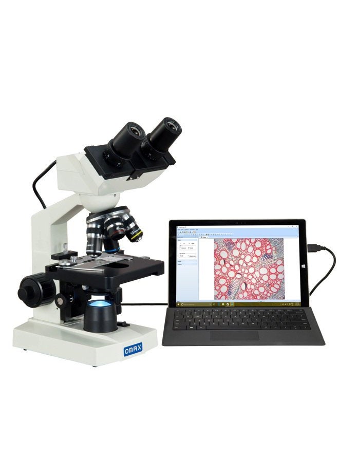 OMAX 40X-2000X Digital LED Compound Microscope with Built-in 1.3MP Camera and Double Layer Mechanical Stage Compatible with Windows and Mac - Image 4