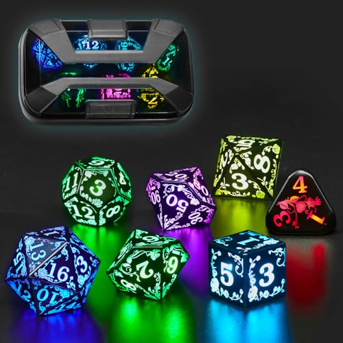 FONVGOGO Light up LED Dice Set D and D Rechargeable for Dungeons and Dragons RGB DND Dice with Charging Box 7Color Polyhedral Role Playing Dice for DND Gifts RPG Tabletop Games Rose RGB - Image 1
