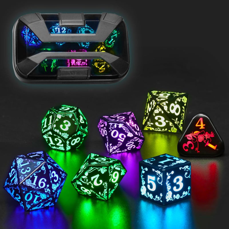FONVGOGO Light up LED Dice Set D and D Rechargeable for Dungeons and Dragons RGB DND Dice with Charging Box 7Color Polyhedral Role Playing Dice for DND Gifts RPG Tabletop Games Rose RGB - Image 3