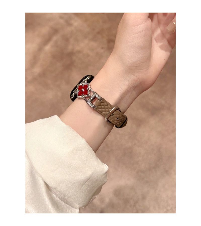 Brown Metal Flower Premium Diamond Watch Band Compatible With Apple Watch Ultra SE 11 10 9 8 7 6 5 4 3 2 1 38mm 40mm 41mm 42mm 44mm 45mm 49mm Handcrafted Stylish Watch Strap - Image 4