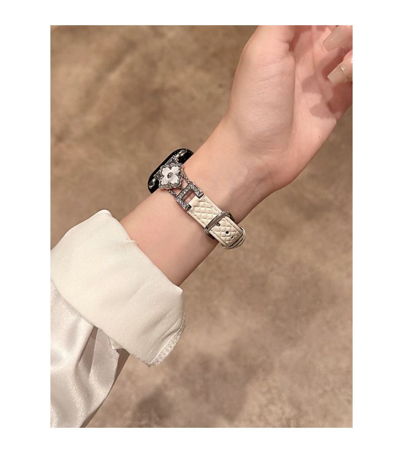 Brown Metal Flower Premium Diamond Watch Band Compatible With Apple Watch Ultra SE 11 10 9 8 7 6 5 4 3 2 1 38mm 40mm 41mm 42mm 44mm 45mm 49mm Handcrafted Stylish Watch Strap - Image 3