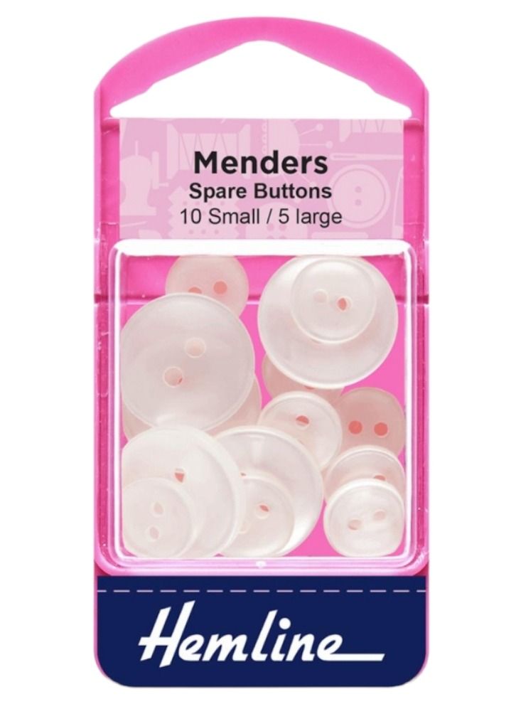 Hemline 15 Pieces Mender Spare Sewing Two Hole Buttons White Color 10 Piece Small 5 Pieces Big Button  - Image 1