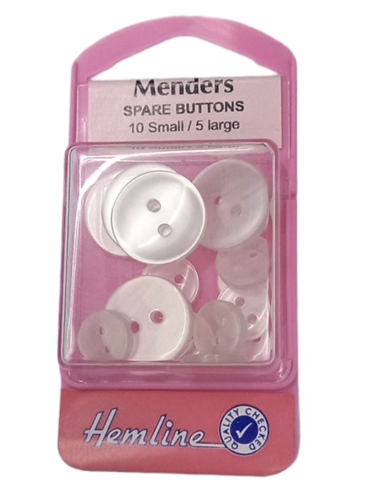 Hemline 15 Pieces Mender Spare Sewing Two Hole Buttons White Color 10 Piece Small 5 Pieces Big Button  - Image 3