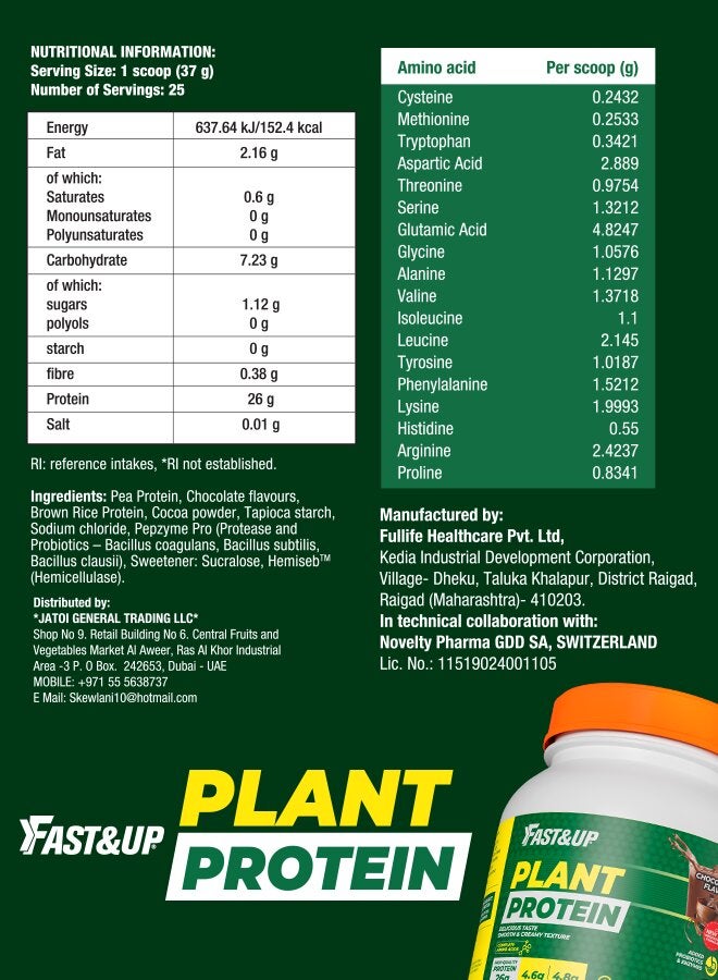 Plant Protein - Vegan 26G Protein - 25 Servings, Rich Chocolate Flavour