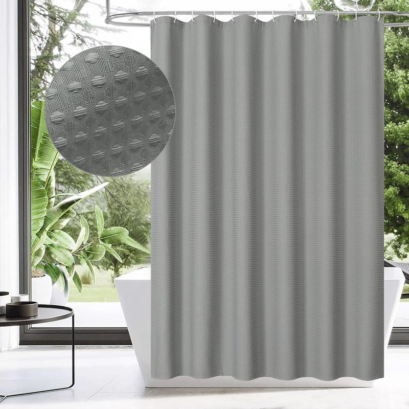 MitoVilla Extra Long Waffle Shower Curtain 72 x 84, Grey Farmhouse Fabric 84 inch Shower Curtain Liner, XL Shower Curtains for Bathroom Decor, Luxury Weighted Shower Curtain 84 inch - Image 1