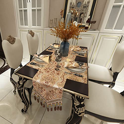Grelucgo Super Long Luxury Jacquard Damask Floral Damask Table Runners with Multi-Tassels (12x156 inch) - Image 5