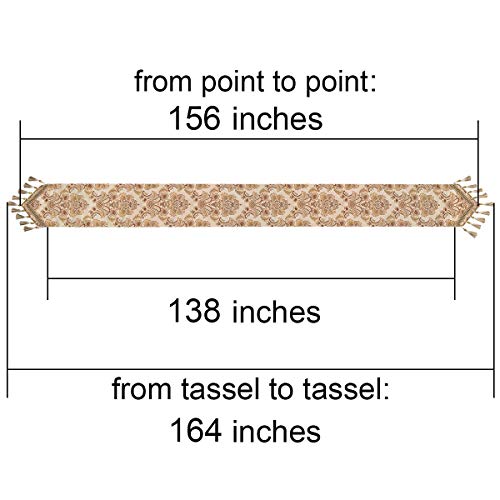 Grelucgo Super Long Luxury Jacquard Damask Floral Damask Table Runners with Multi-Tassels (12x156 inch) - Image 2
