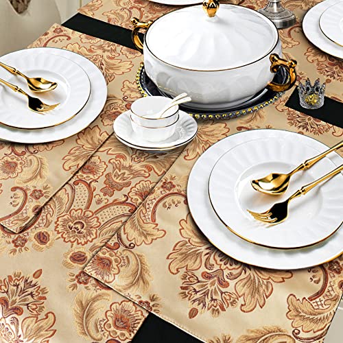 Grelucgo Super Long Luxury Jacquard Damask Floral Damask Table Runners with Multi-Tassels (12x156 inch) - Image 4