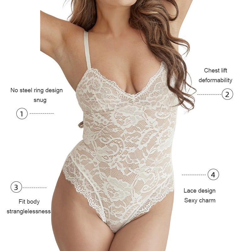 Style Lace Women'S Shapewear Bodysuit With Built-In Straps For Wearing Underneath Or As Outerwear - Image 2