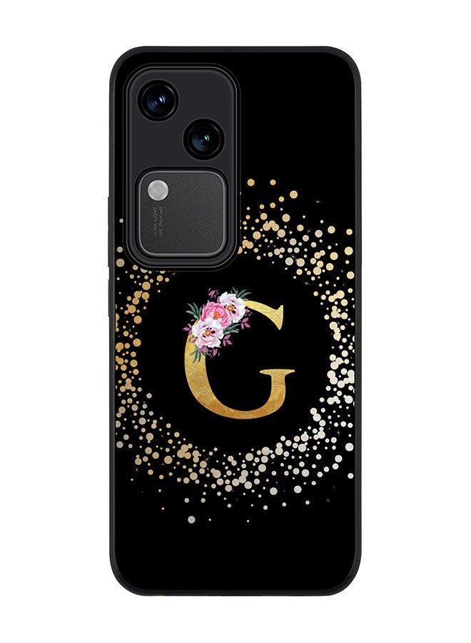 Stylizedd Rugged Black edge case for Vivo V30 5G, Slim fit Flexible Cover -  Custom Monogram Initial Letter Floral Pattern Alphabet - G ( Black ) - Image 1