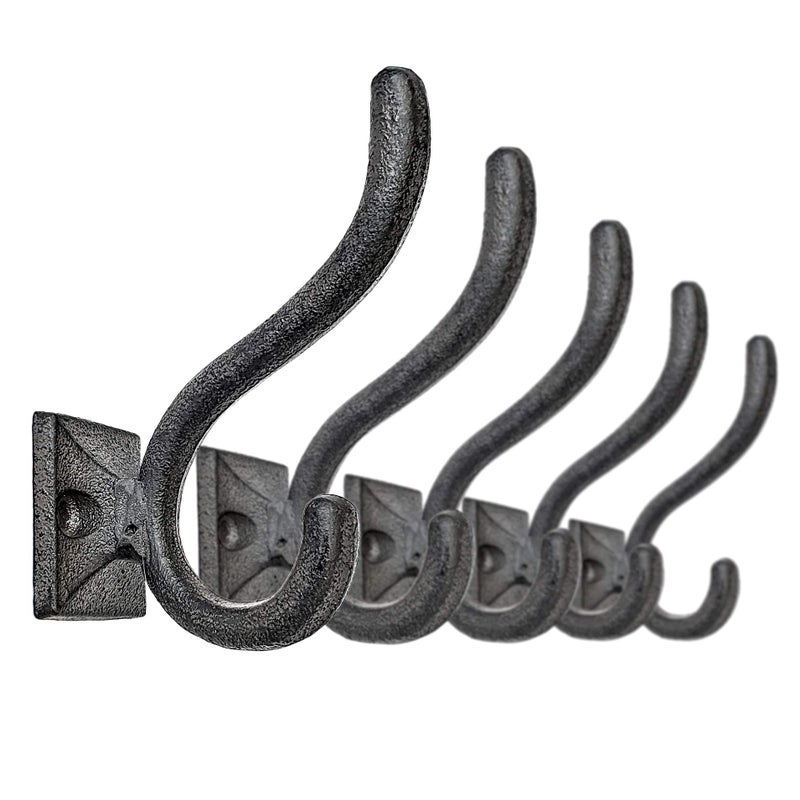 Ambipolar 5Pack Antique Black Wall Hooks Vintage Modern Farmhouse Style Decorative Cast Iron WallMounted Hooks Heavy Duty Hooks for Mudroom Bedroom Hallway
