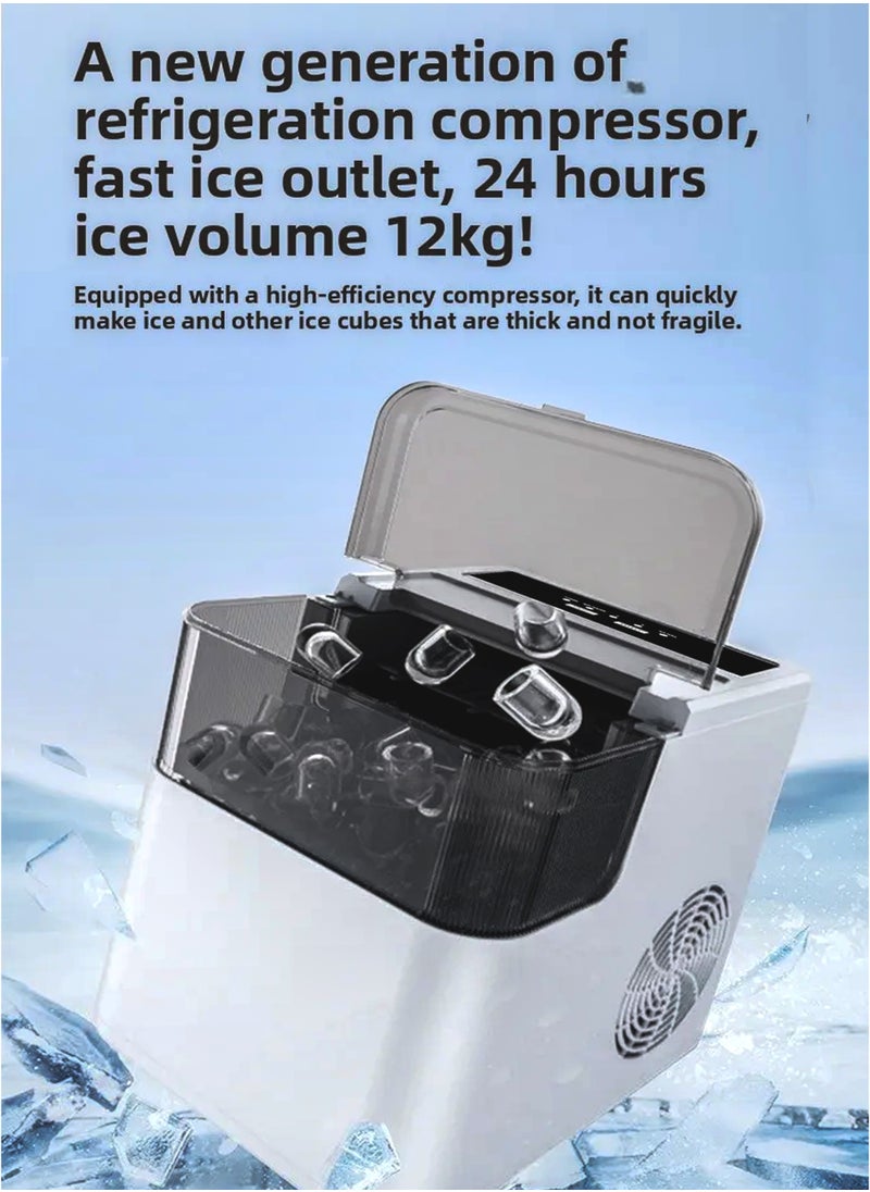 DBLEW Portable Electric Ice Maker Machine, 12kg/Day, Countertop Ice Maker With 1.4L Water, Dispenses 9 Bullet Ice Cubes in 6 Mins Transparent Lid Removable Ice Basket and Scoop Fast Ice Production Dispenser Perfect for Home Indoor, Kitchen, Office, RV, Bars, Coffee Shops, Restaurants, Cafe and Parties Outdoor Travels Camping Picnics  - Image 4