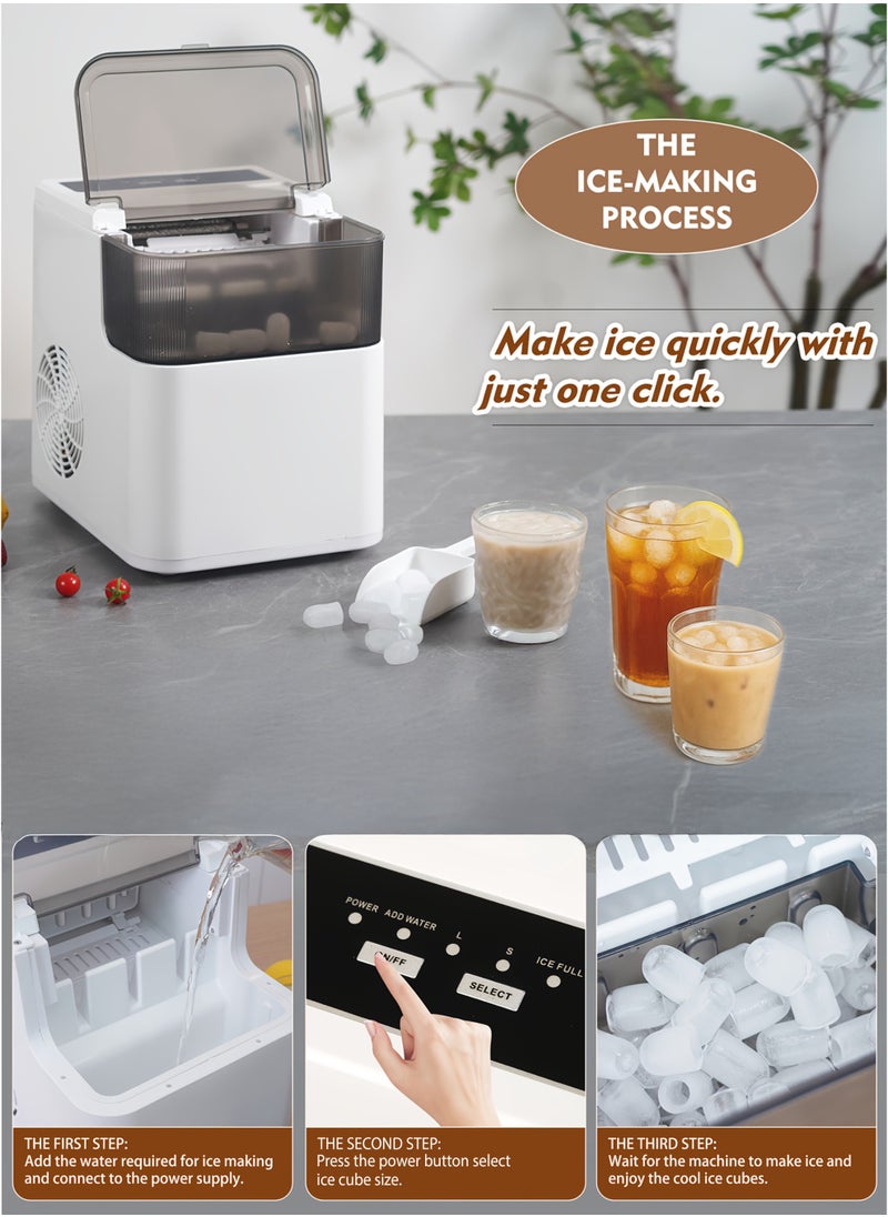 DBLEW Portable Electric Ice Maker Machine, 12kg/Day, Countertop Ice Maker With 1.4L Water, Dispenses 9 Bullet Ice Cubes in 6 Mins Transparent Lid Removable Ice Basket and Scoop Fast Ice Production Dispenser Perfect for Home Indoor, Kitchen, Office, RV, Bars, Coffee Shops, Restaurants, Cafe and Parties Outdoor Travels Camping Picnics  - Image 2