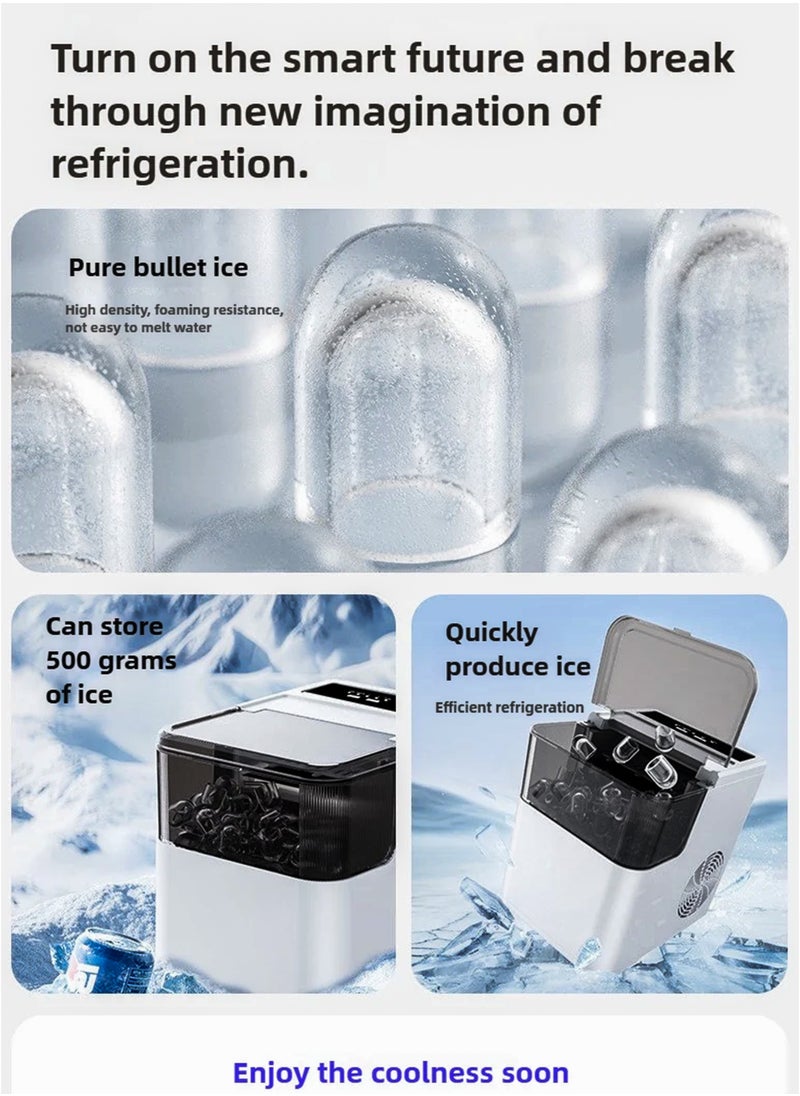 DBLEW Portable Electric Ice Maker Machine, 12kg/Day, Countertop Ice Maker With 1.4L Water, Dispenses 9 Bullet Ice Cubes in 6 Mins Transparent Lid Removable Ice Basket and Scoop Fast Ice Production Dispenser Perfect for Home Indoor, Kitchen, Office, RV, Bars, Coffee Shops, Restaurants, Cafe and Parties Outdoor Travels Camping Picnics  - Image 3