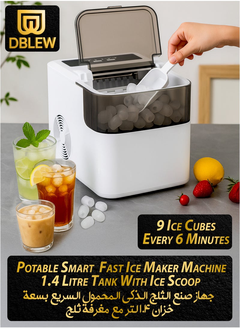 DBLEW Portable Electric Ice Maker Machine, 12kg/Day, Countertop Ice Maker With 1.4L Water, Dispenses 9 Bullet Ice Cubes in 6 Mins Transparent Lid Removable Ice Basket and Scoop Fast Ice Production Dispenser Perfect for Home Indoor, Kitchen, Office, RV, Bars, Coffee Shops, Restaurants, Cafe and Parties Outdoor Travels Camping Picnics  - Image 1