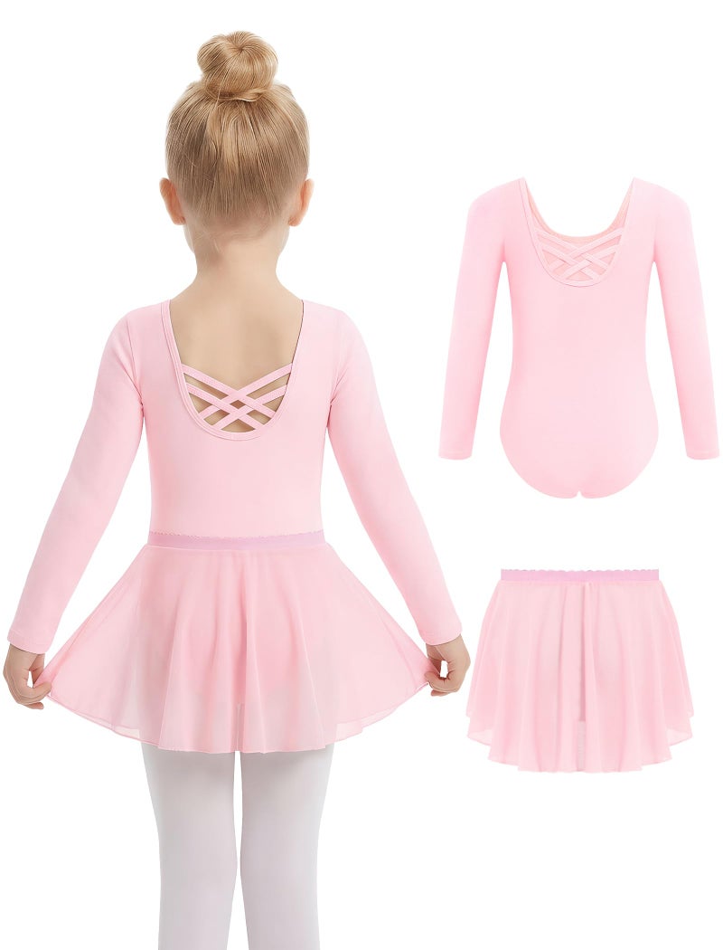 Gogokids 2PCS Long Sleeve Dance Leotards with Removable Skirt, Toddler Dance Dress for Ballet Class & Performance 6-7 Years - Image 1