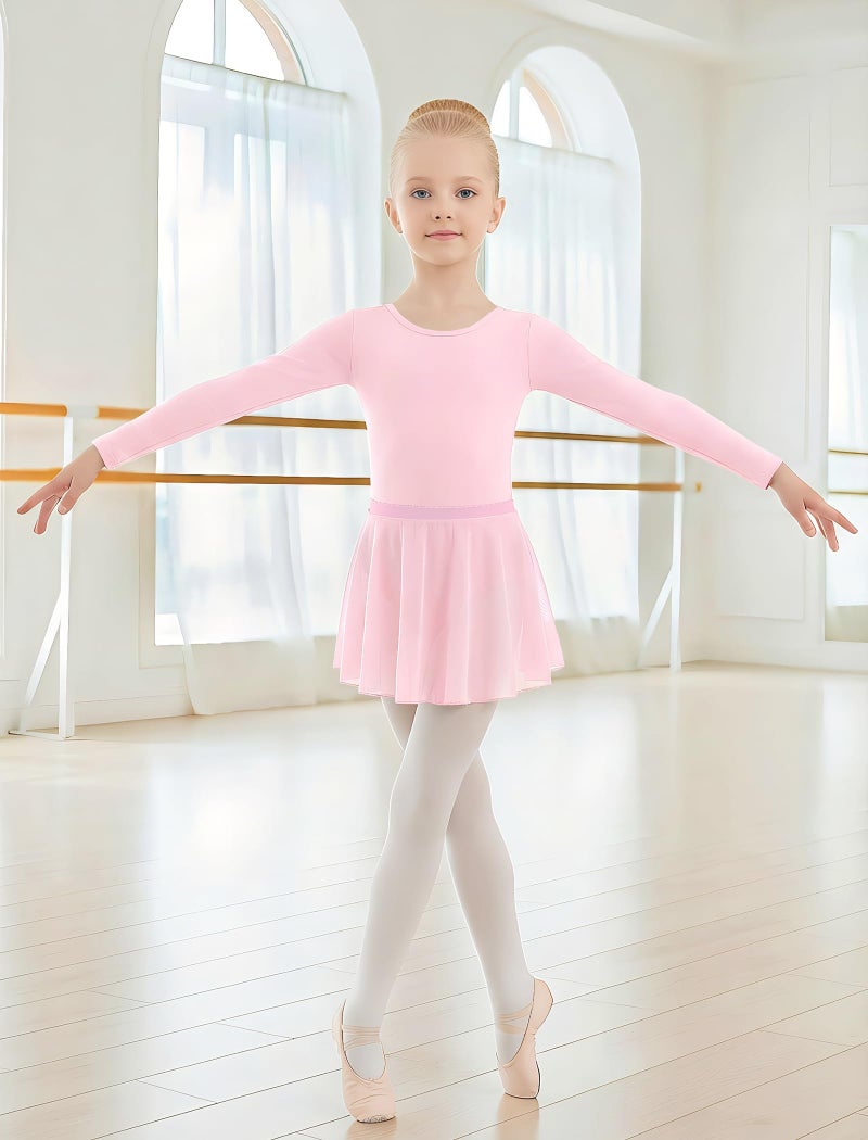 Gogokids 2PCS Long Sleeve Dance Leotards with Removable Skirt, Toddler Dance Dress for Ballet Class & Performance 6-7 Years - Image 2