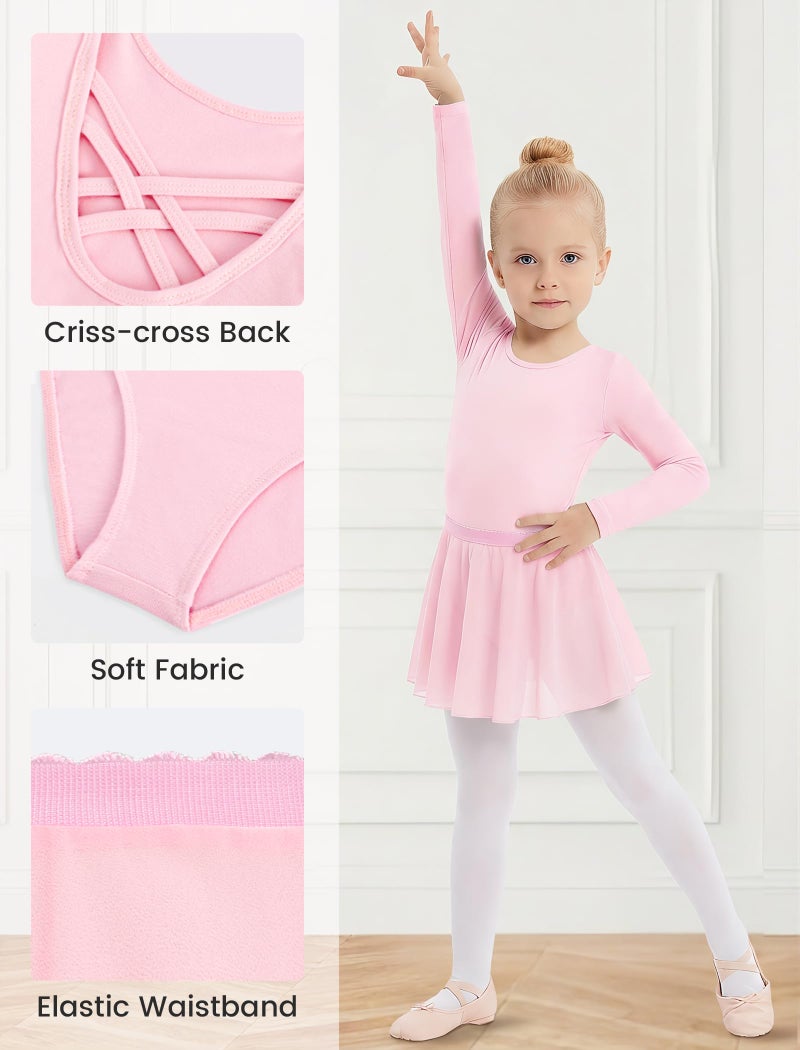 Gogokids 2PCS Long Sleeve Dance Leotards with Removable Skirt, Toddler Dance Dress for Ballet Class & Performance 6-7 Years - Image 5