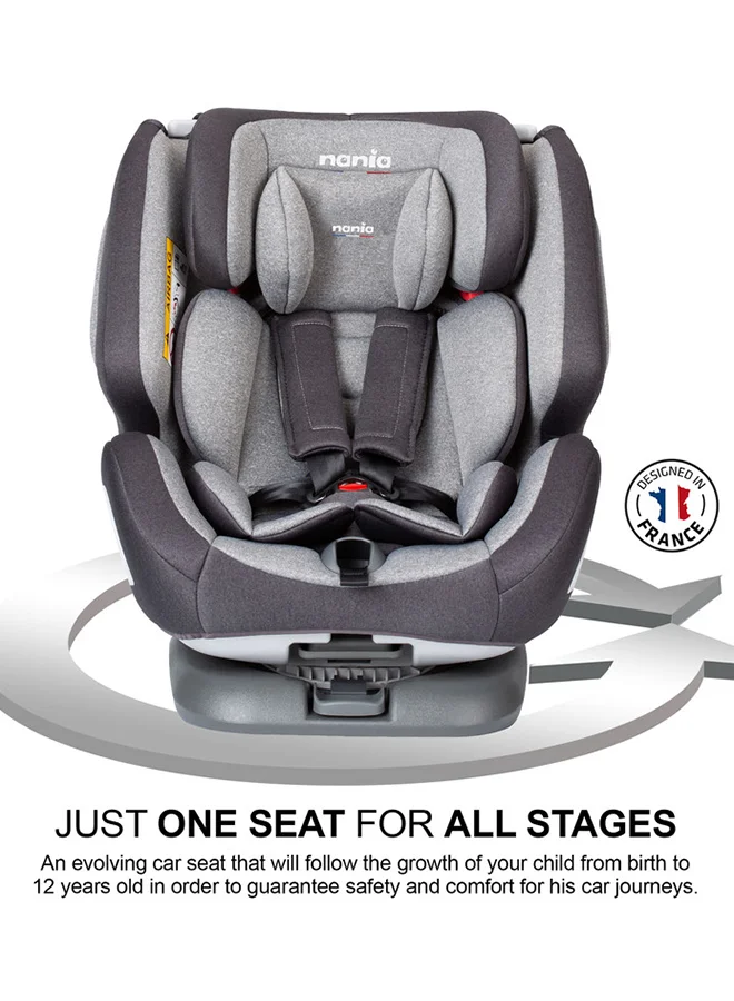 Nania Nania One360° Car Seat Group 0+/1/2/3 0-12 Years Rear And Forward Facing 36Kg Isofix And Seat Belt 360° Rotation And Recline 5-Point Harness Grey Melange
