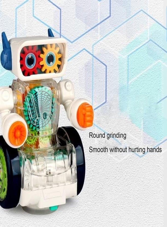 HITRUZ لعبة روبوت تروس شفافة للأطفال من هيتروز | لعبة تعليمية STEM مزودة بإضاءة وصوت وتروس وعجلات متحركة | روبوت تفاعلي للأولاد والبنات من عمر 3 سنوات فما فوق (روبوت تروس دوار) - Image 5