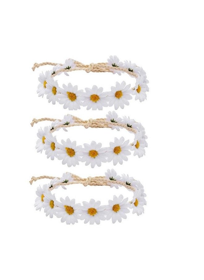 ericotry 3Pcs Daisy Flower Wreath Headband Crown Garland Boho Headpiece Accessories For Party Hippie Wedding Festivals Photo Props (White)  - Image 1