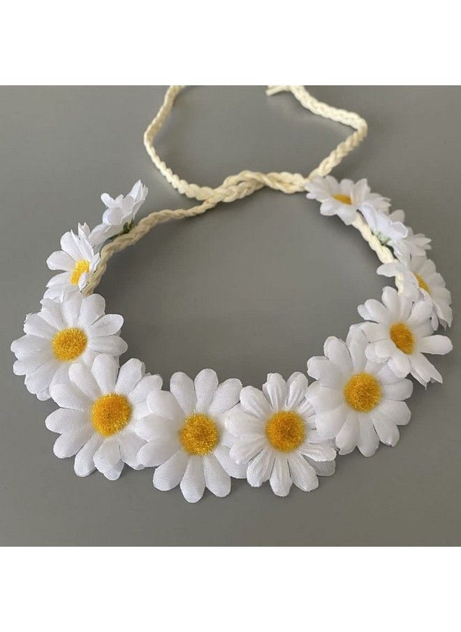 ericotry 3Pcs Daisy Flower Wreath Headband Crown Garland Boho Headpiece Accessories For Party Hippie Wedding Festivals Photo Props (White)  - Image 3