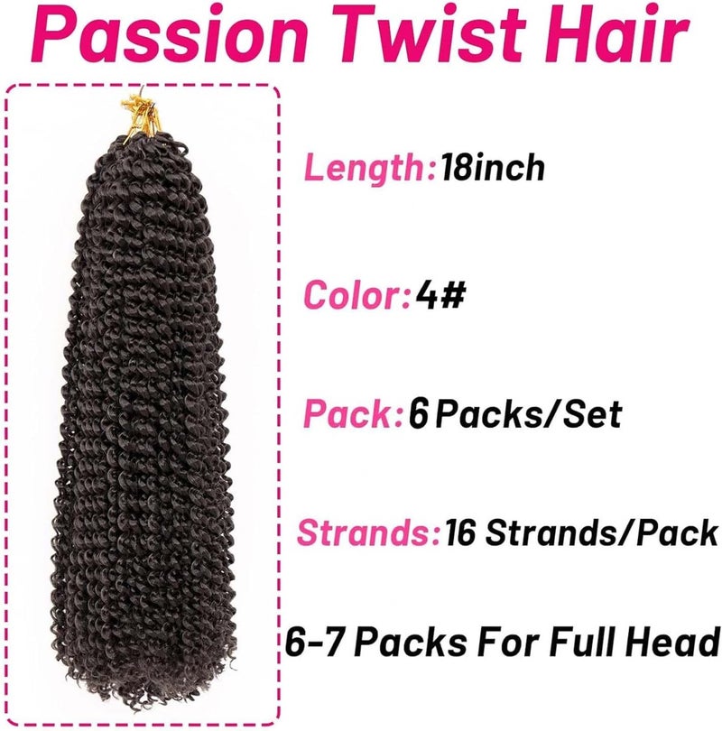 Dorsanee Dark Brown Passion Twist Hair 18 Inch 6 Packs Water Wave Crochet Hair Long Bohemian Curly Braiding Hair for Butterfly Locs, Faux Locs, Boho Style Spring Twist Crochet Braids (4#) - Image 4