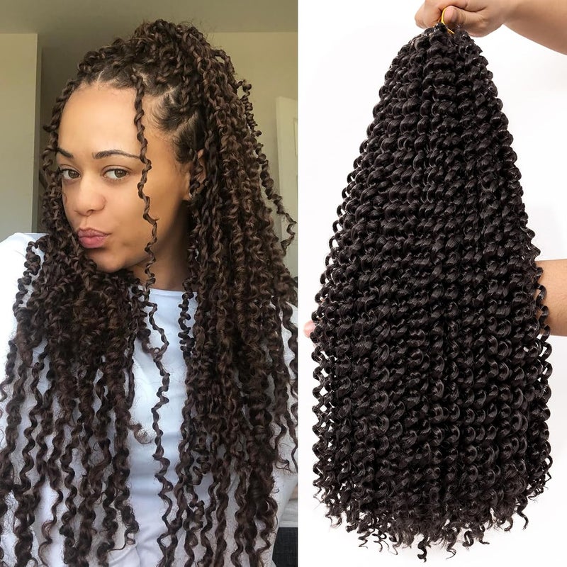 Dorsanee Dark Brown Passion Twist Hair 18 Inch 6 Packs Water Wave Crochet Hair Long Bohemian Curly Braiding Hair for Butterfly Locs, Faux Locs, Boho Style Spring Twist Crochet Braids (4#) - Image 1