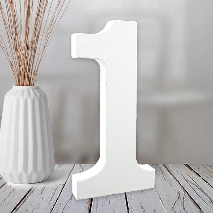6 INCH WHITE WOOD NUMBERS UNFINISHED WOOD NUMBER FOR WALL DECORATIVE STANDING NUMBERS SLICES SIGN BOARD DECORATION FOR CRAFT HOME PARTY PROJECTS 1