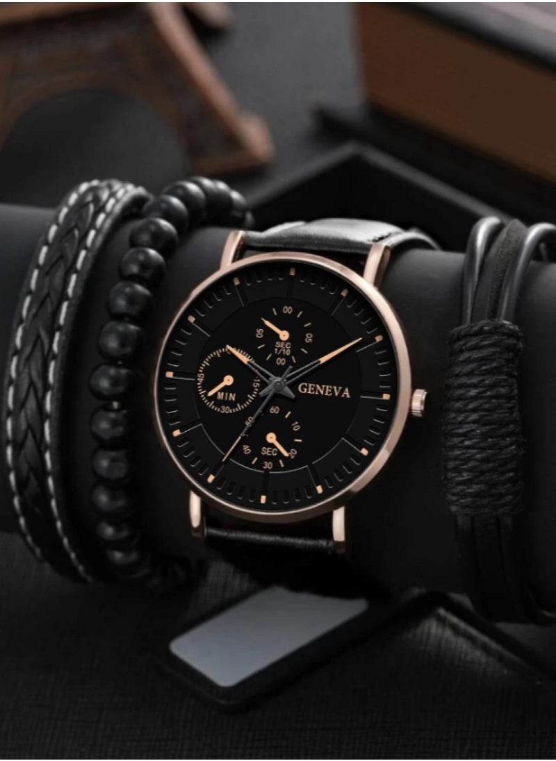 Set of 1 Piece Quartz Watch With Round Index Dial for Men and 1 Piece Bracelet, Black - pzsku/Z66A409C1241AF039A09CZ/45/_/1724125884/9a273e25-be2b-4126-9e96-4fd43d00c95c