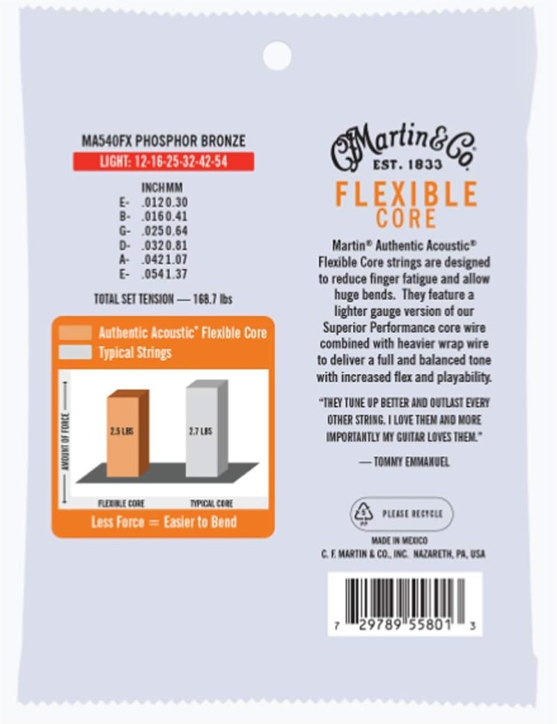 Martin Guitar Authentic Acoustic Flexible Core Tommy’s Choice MA540FX, 92/8 Phosphor Bronze, Light Guitar Strings - Image 2