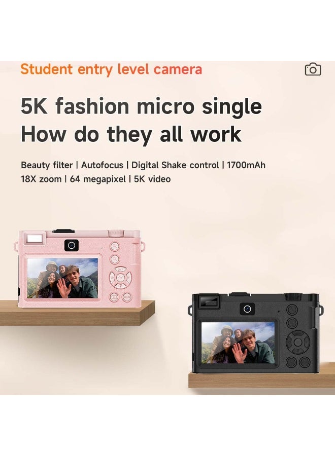 XiuWoo 5K 64MP Digital Camera 18X Digital Zoom, Vlog Cameras with WiFi and Microphone, Dual Lens for Selfie, 3 inch IPS Screen Travel Cameras for Teens, Beginner with 64GB Card - Image 4
