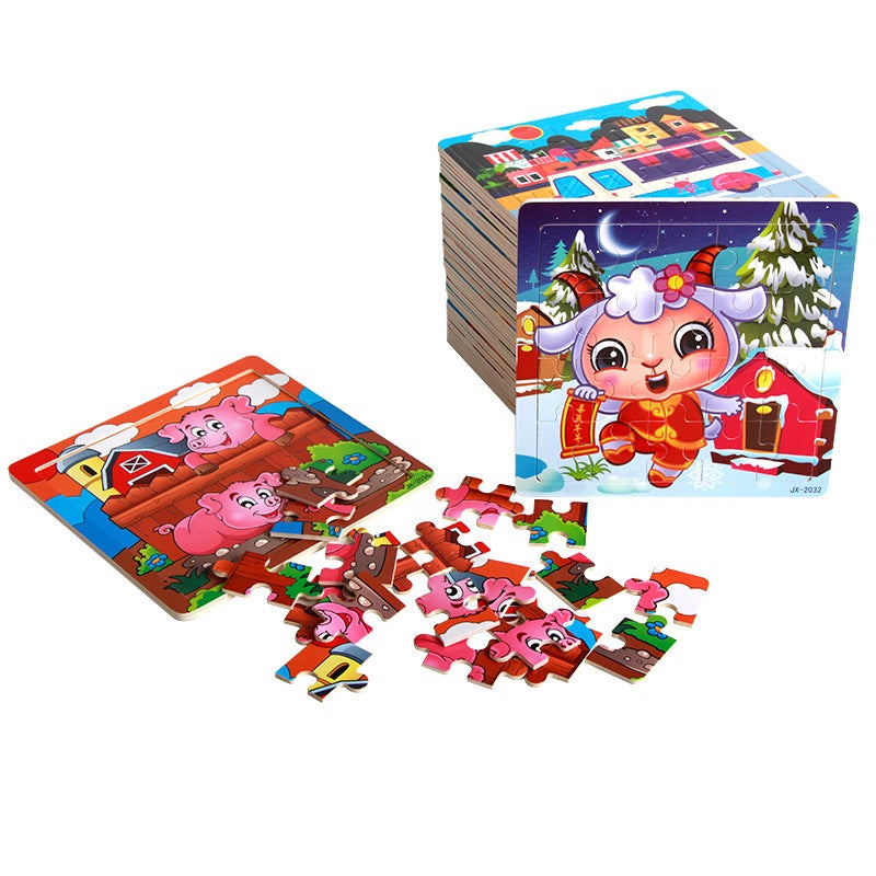 Supply Of 20 Pieces Of Wooden Puzzle Toys Children'S Early Childhood Education Diy Wooden Cartoon Animal Plane Puzzle - Image 5