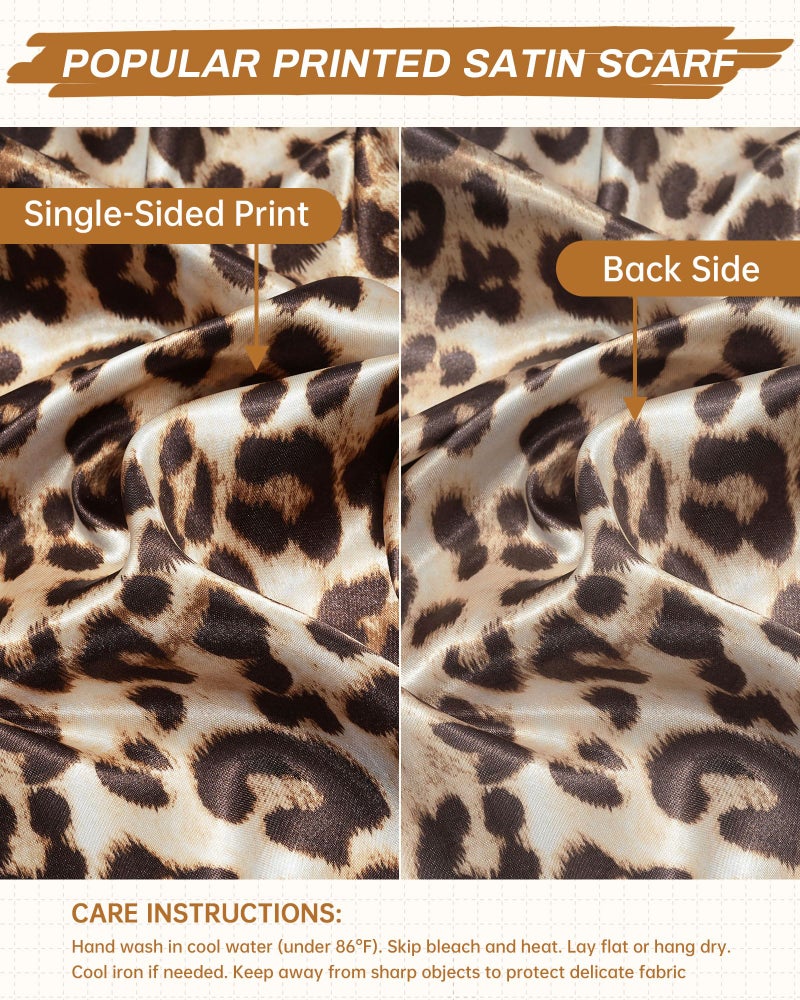 Mesovor 35â€ Square Head Scarf for Women, 3 Pack Like Silk Satin Headscarf Hair Neck Scarf Top Bandanas for Sleeping (Leopard(Red/Coffee/Khaki)) - Image 4