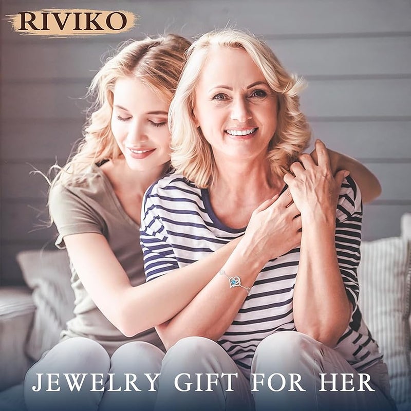 RIVIKO Love Heart Charm Bracelet For Women 925 Sterling Silver With Zirconia Birthstone Bracelets Adjustable Link for Mother Wife Girls Sister Birthday Christmas Mother's Day Jewelry Gift - Image 3