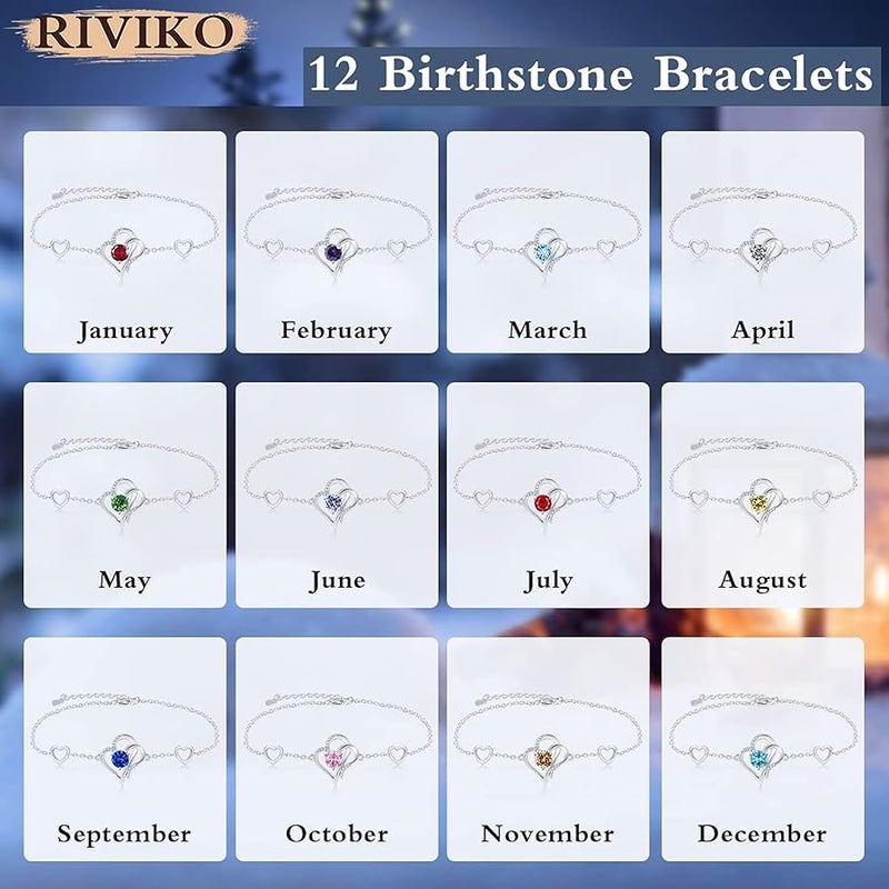 RIVIKO Love Heart Charm Bracelet For Women 925 Sterling Silver With Zirconia Birthstone Bracelets Adjustable Link for Mother Wife Girls Sister Birthday Christmas Mother's Day Jewelry Gift - Image 5