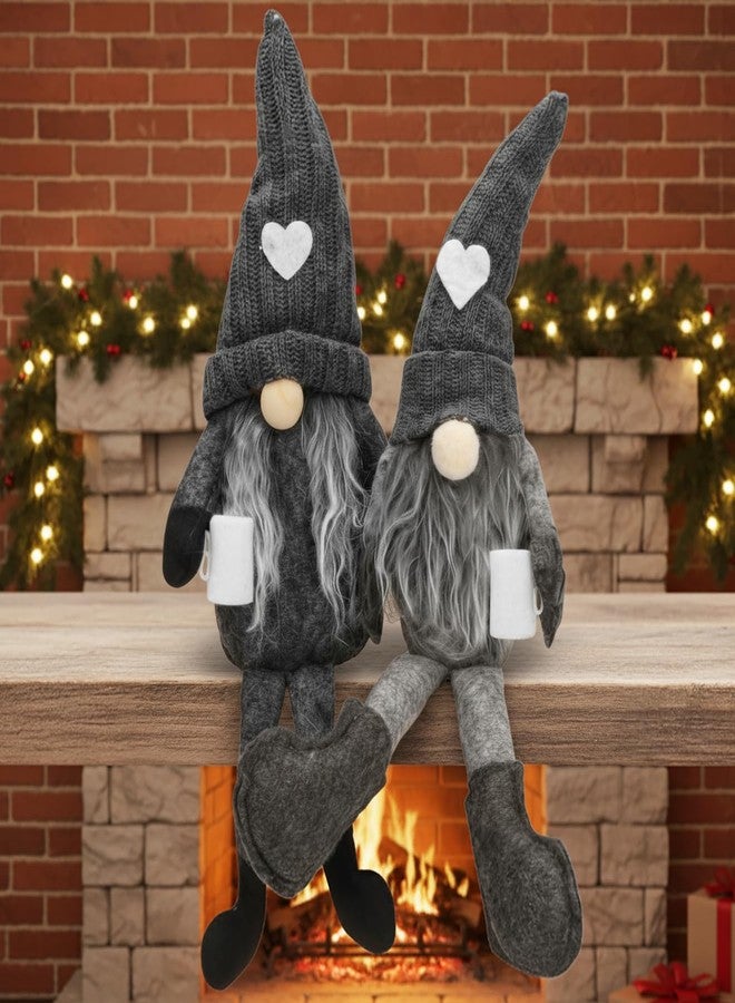 KH866 2Pcs Coffee Gnomes Plush Doll - Swedish Tomte Elf Dwarf Figurines, Scandinavian Collectible Gnome Decor, Dangle Leg Shelf Sitters for Home Kitchen Bar Farmhouse Decoration, Coffee Lover Gifts - Image 1